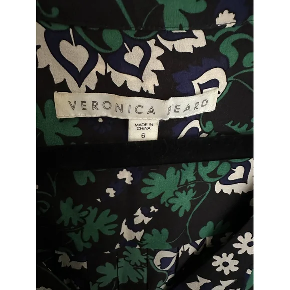 Veronica Beard 100% Silk Floral Ruched Mini Dress Green Navy Size 6 - Picture 9 of 9